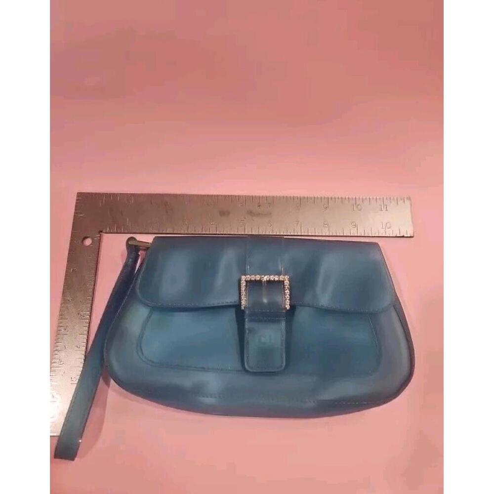 1990s Vintage Mini Transparent PVC Handbag Clutch Button Down Aqua Purse 8x6